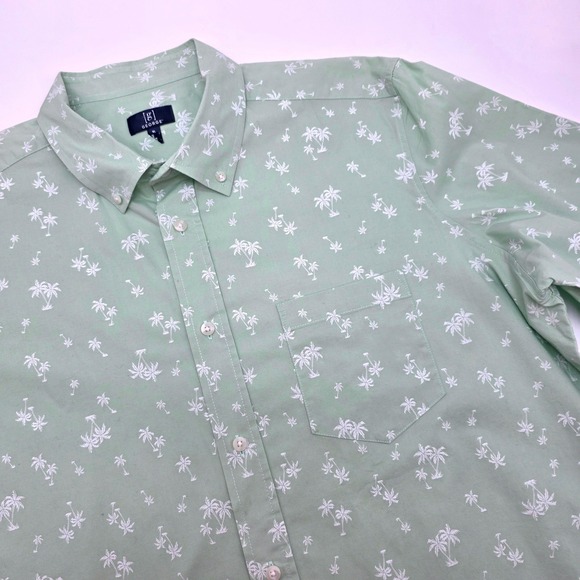 George Other - George Mens Palm Tree‎ Print Short Sleeve Button Down Shirt Green XL